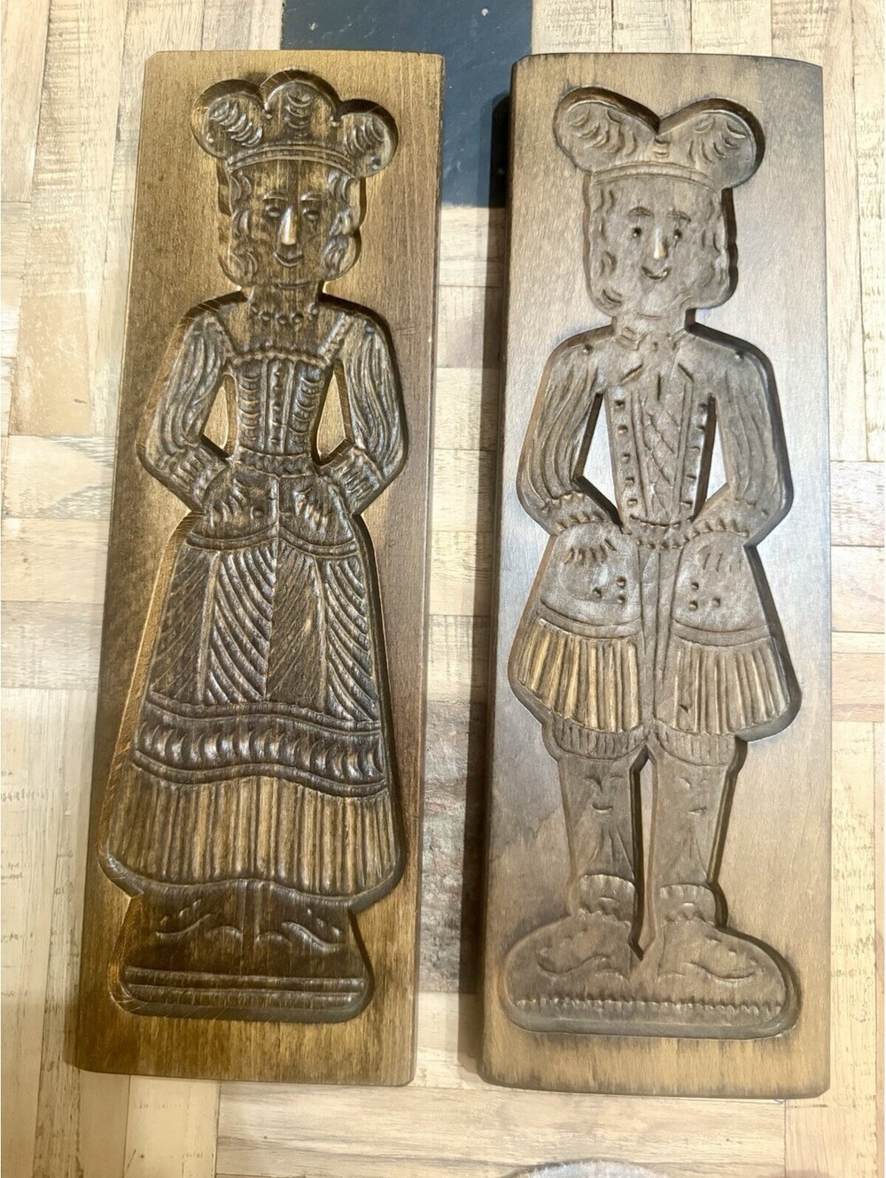 Vintage Mid-Century Dutch Wooden Speculaas Cookie Mold Set – Matched Couple